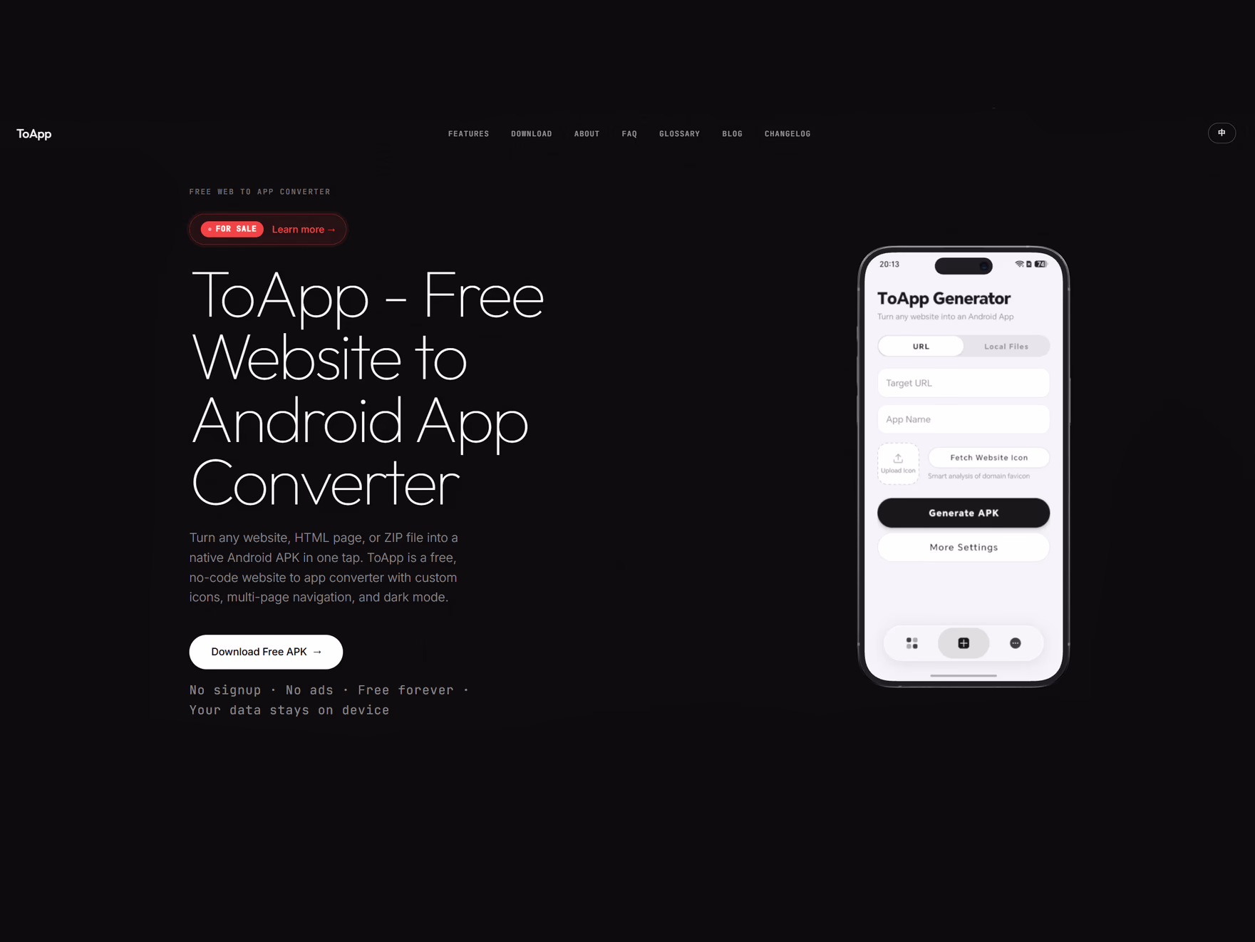 ToApp — website to app